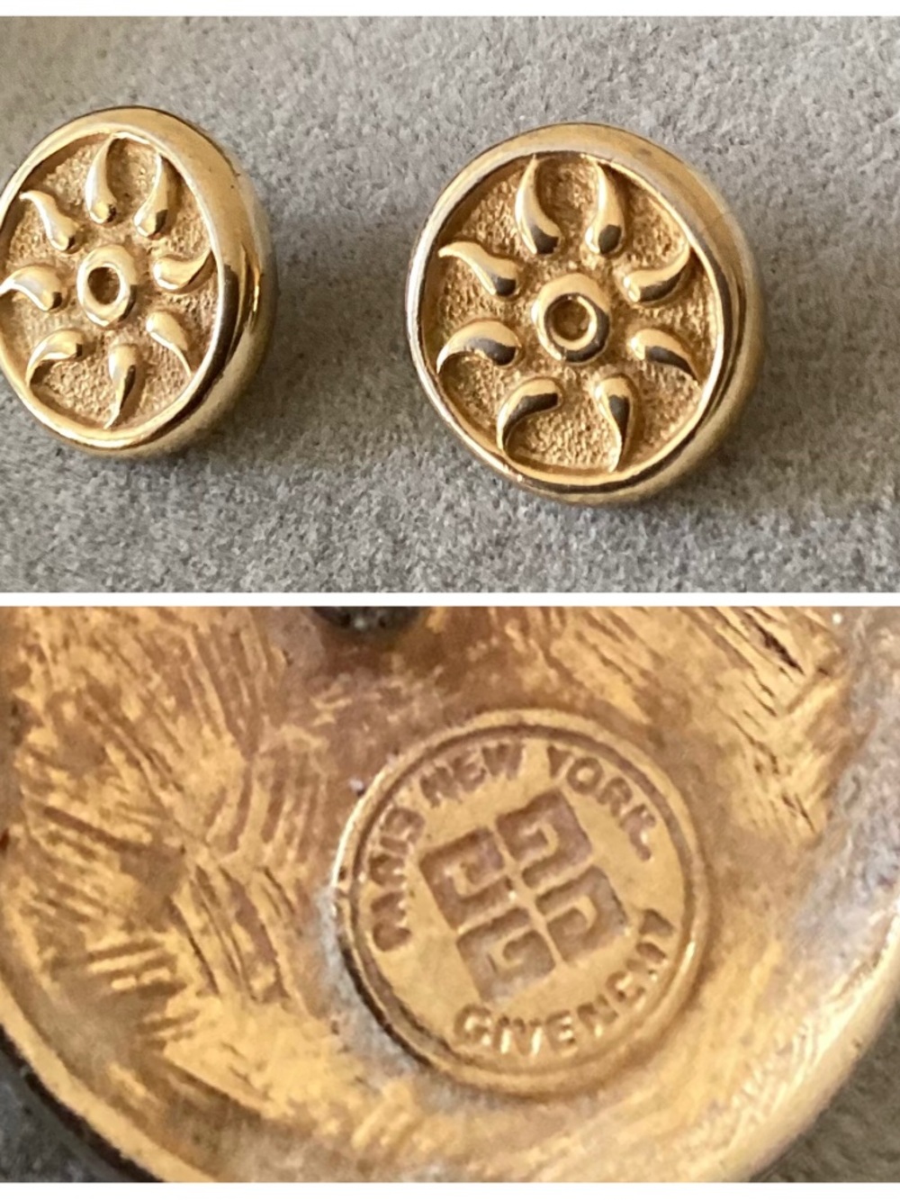 🌂 Vintage Givenchy Gold-Tone Sun Round Button Earrings
